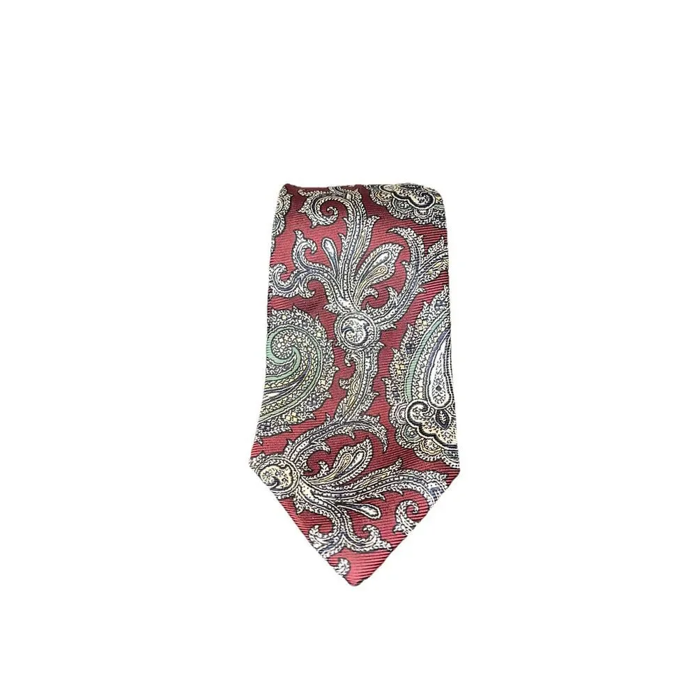 Polo Ralph Lauren‎ Hand Made in USA 100% Silk Paisley Neck Tie Red Green White